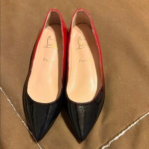 Christian Louboutin Black and Red Patent Flats